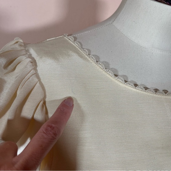 Vintage 80 90 Lanz Cream White Satin Puff sleeve Peplum Victorian Dress wedding - Picture 10 of 17